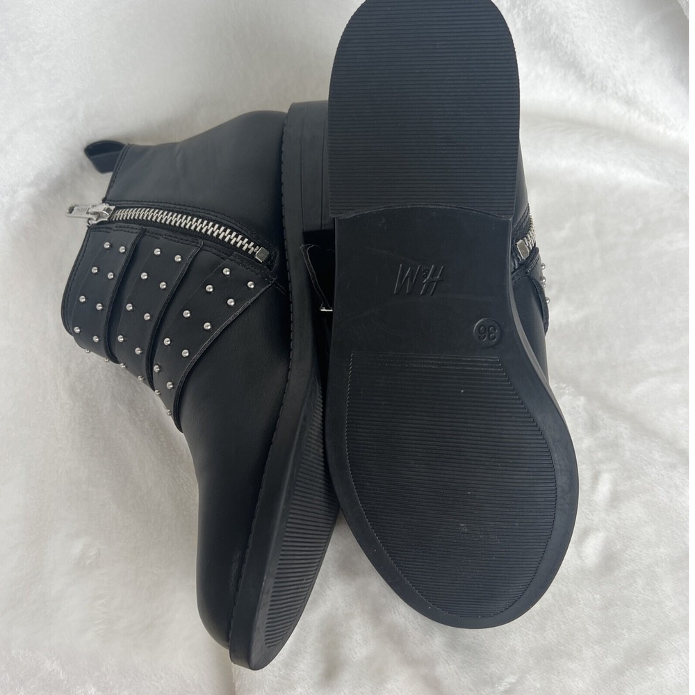 H&M Divided Black Studded Triple Buckle Ankle Boots Wm 5.5 EUR 36 EUC‎ Punk Moto - Picture 11 of 13